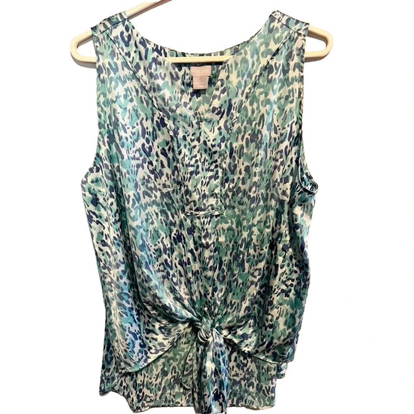 Chicos tank tie up 2 US 12/14 blue green animal print casual - Picture 5 of 10